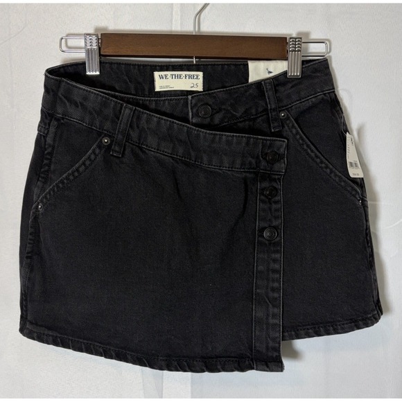 Free People Dresses & Skirts - Free People Wynne Denim Skirt Size 25 Black Casual Button Up Wrap Preppy Y2K
